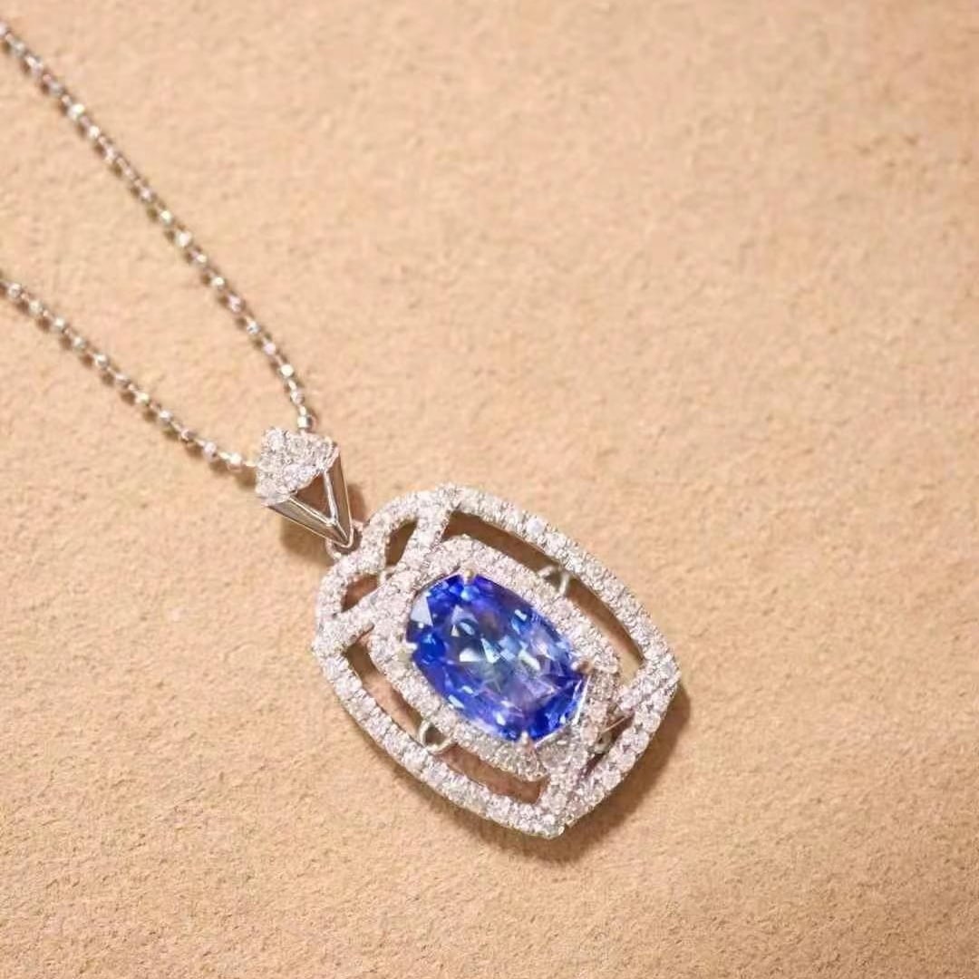 14k Gold 1.94 Ctw Natural Sapphire & Diamond Pendant( Without Chain ) - 3