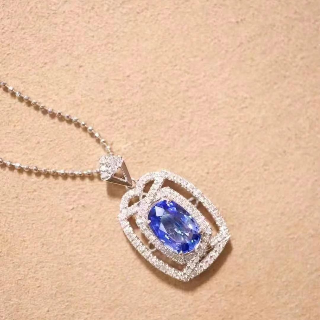14k Gold 1.94 Ctw Natural Sapphire & Diamond Pendant( Without Chain ) - 4