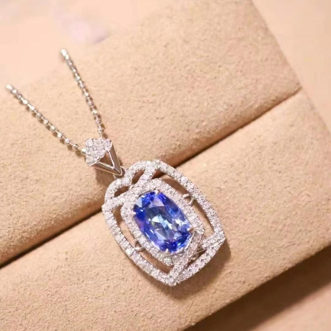 14k Gold 1.94 Ctw Natural Sapphire & Diamond Pendant( Without Chain ) - 5