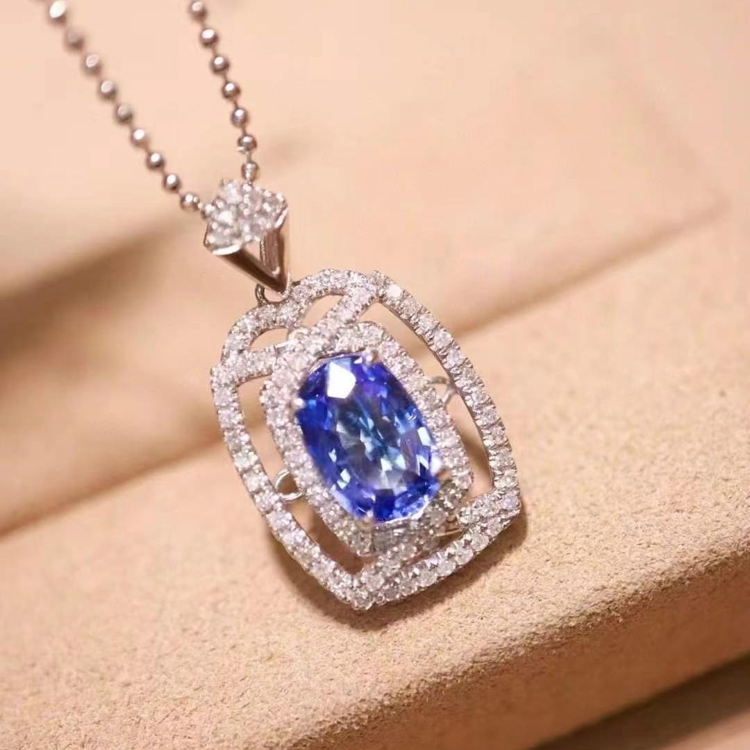 14k Gold 1.94 Ctw Natural Sapphire & Diamond Pendant( Without Chain ) - 6