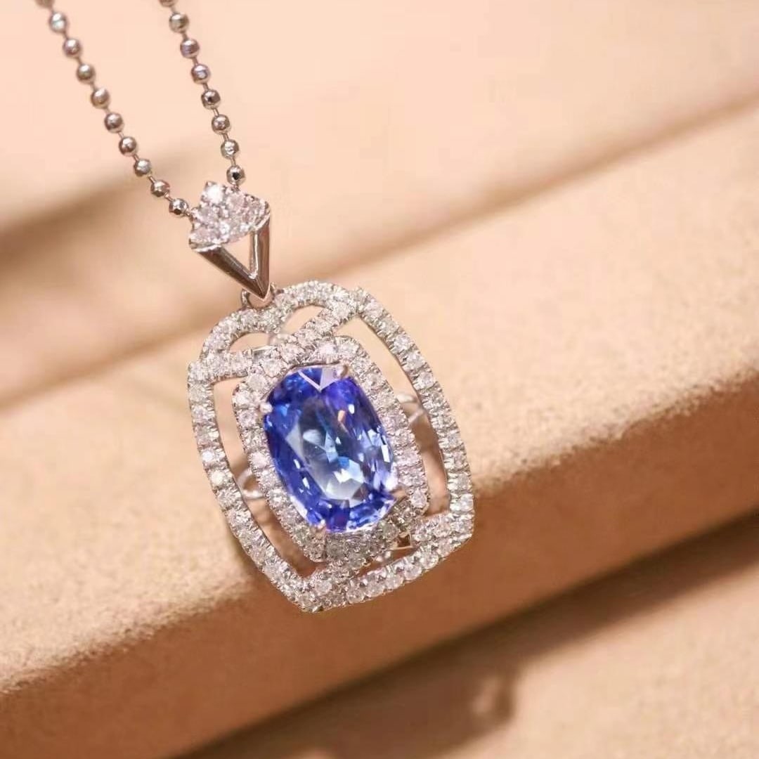 14k Gold 1.94 Ctw Natural Sapphire & Diamond Pendant( Without Chain ) - 7