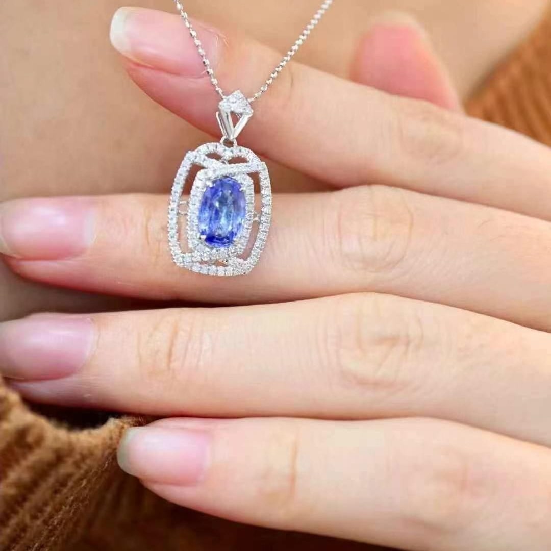 14k Gold 1.94 Ctw Natural Sapphire & Diamond Pendant( Without Chain ) - 8
