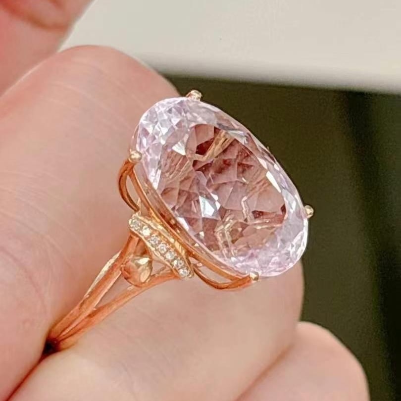 14k Gold 14.5 Ct Natural Kunzite & Diamond Ring - 2