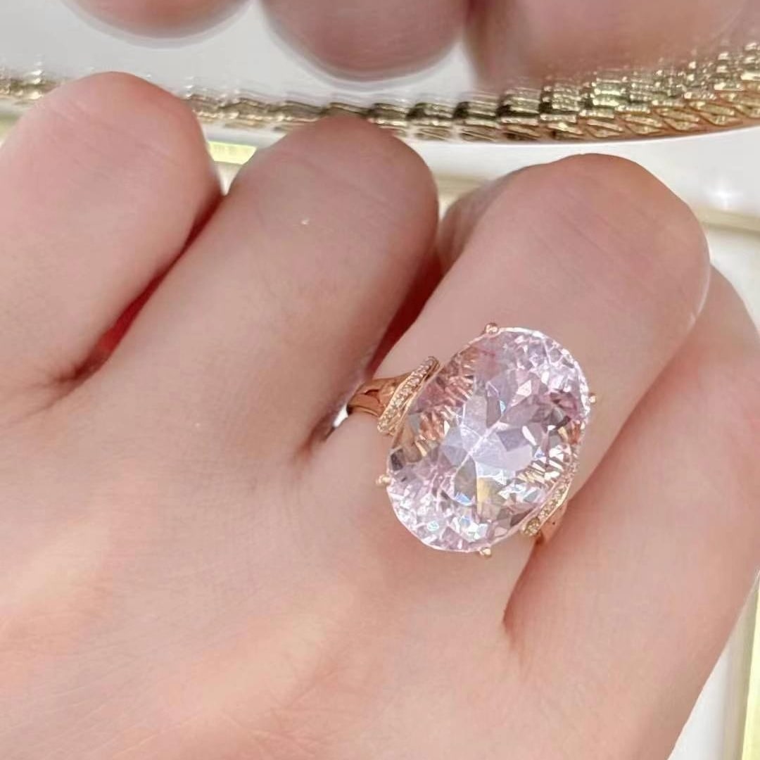 14k Gold 14.5 Ct Natural Kunzite & Diamond Ring - 3