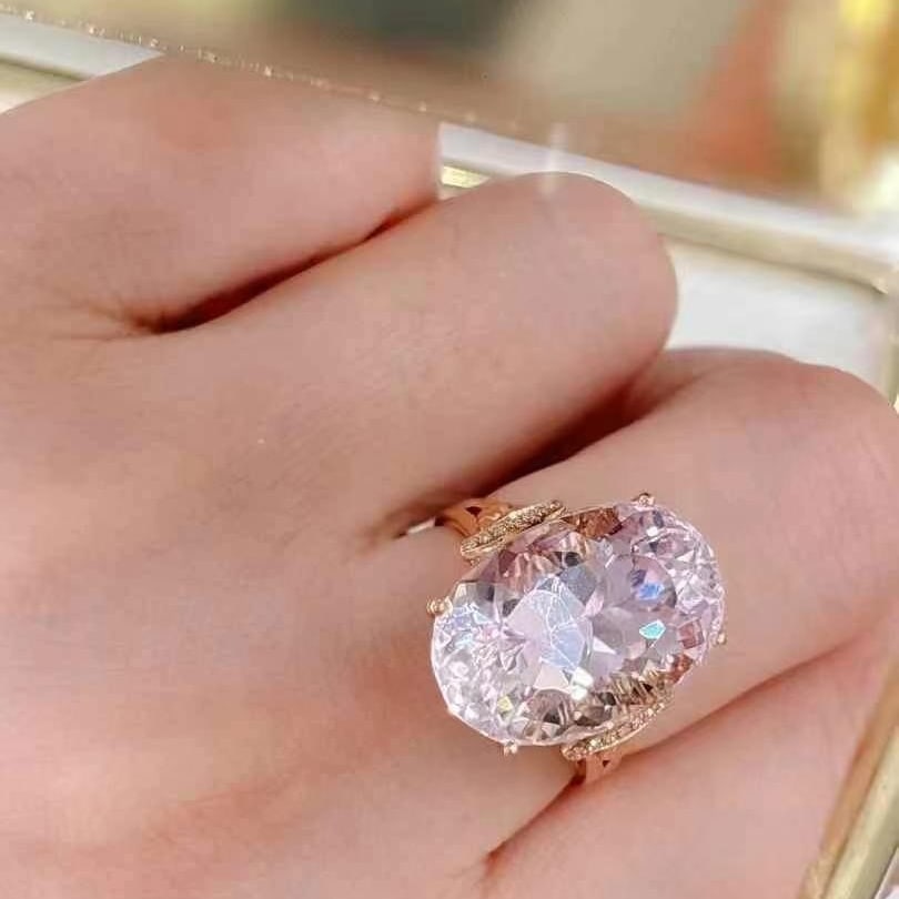 14k Gold 14.5 Ct Natural Kunzite & Diamond Ring - 4