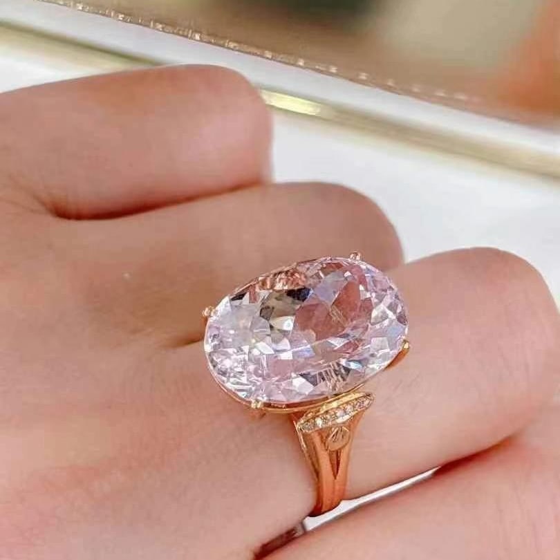 14k Gold 14.5 Ct Natural Kunzite & Diamond Ring - 5