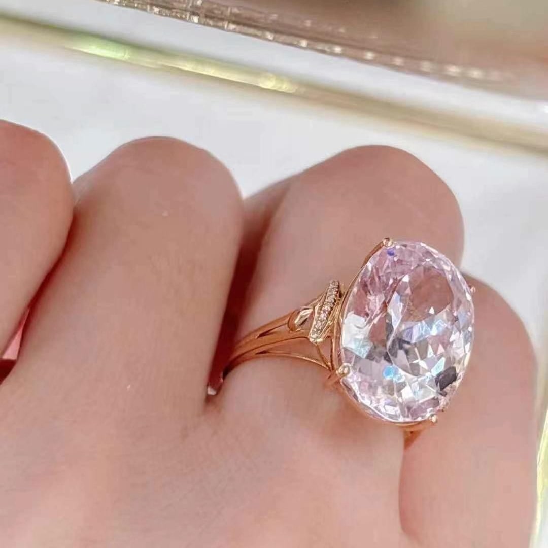14k Gold 14.5 Ct Natural Kunzite & Diamond Ring - 6