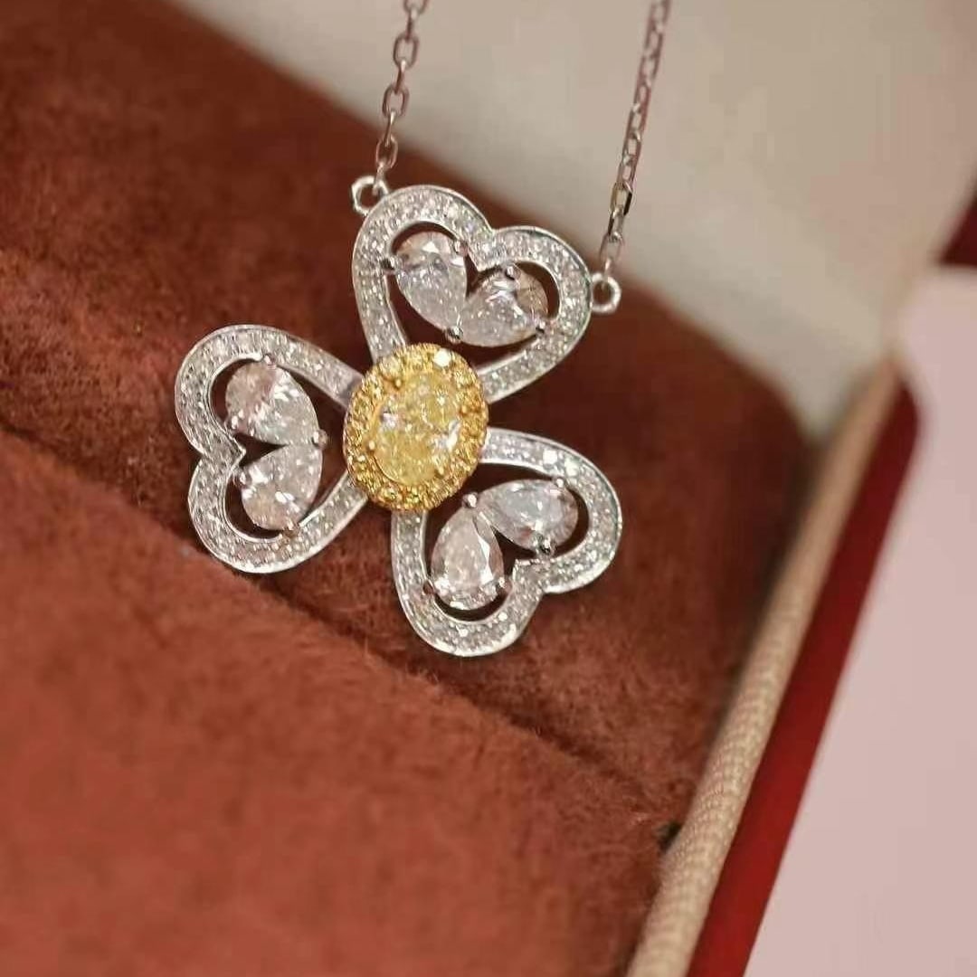14k Gold 1.4 Ct Natural Color Diamond Necklace - 7