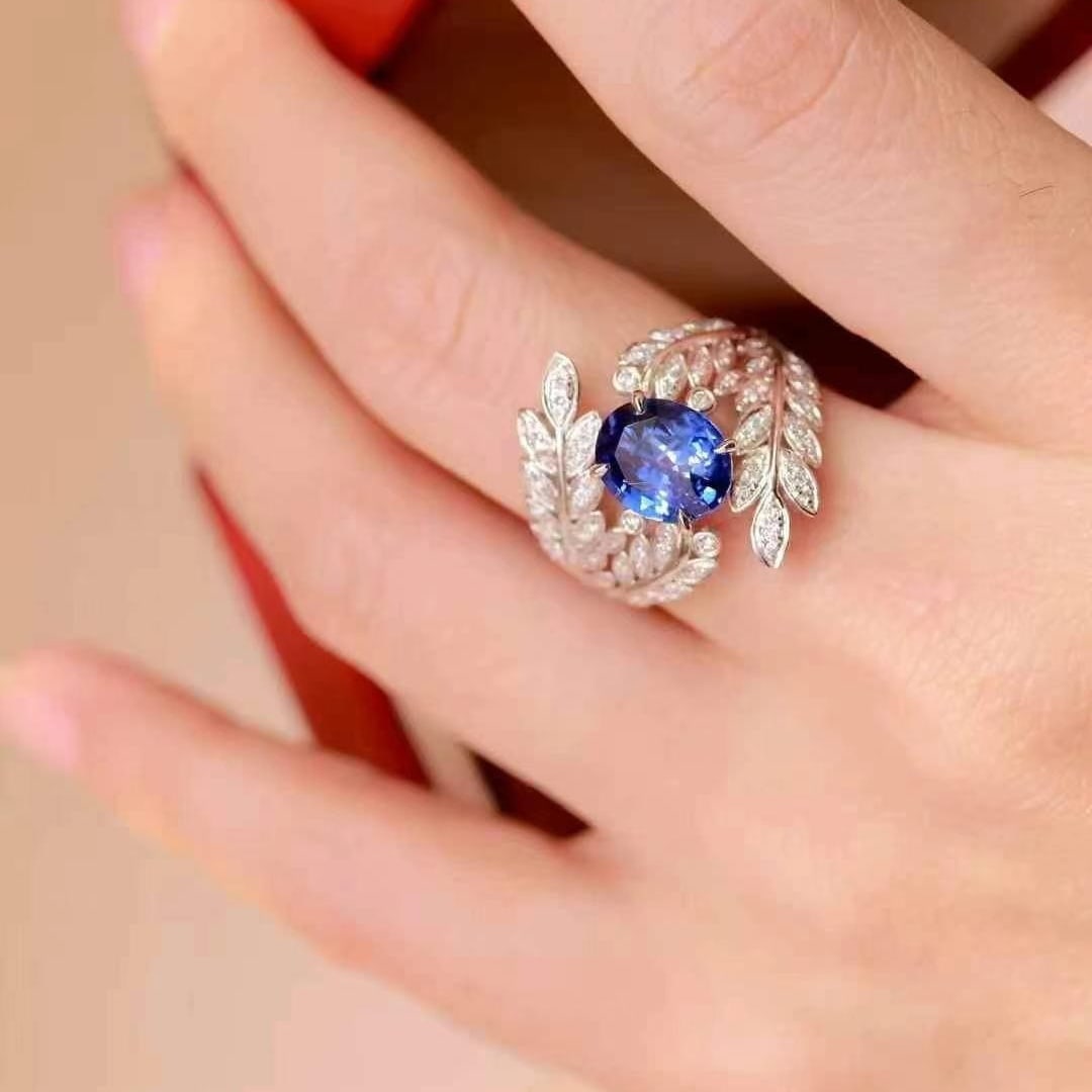 14k Gold 2.89 Ctw Vivid Blue Natural Sapphire & Diamond Ring - 2