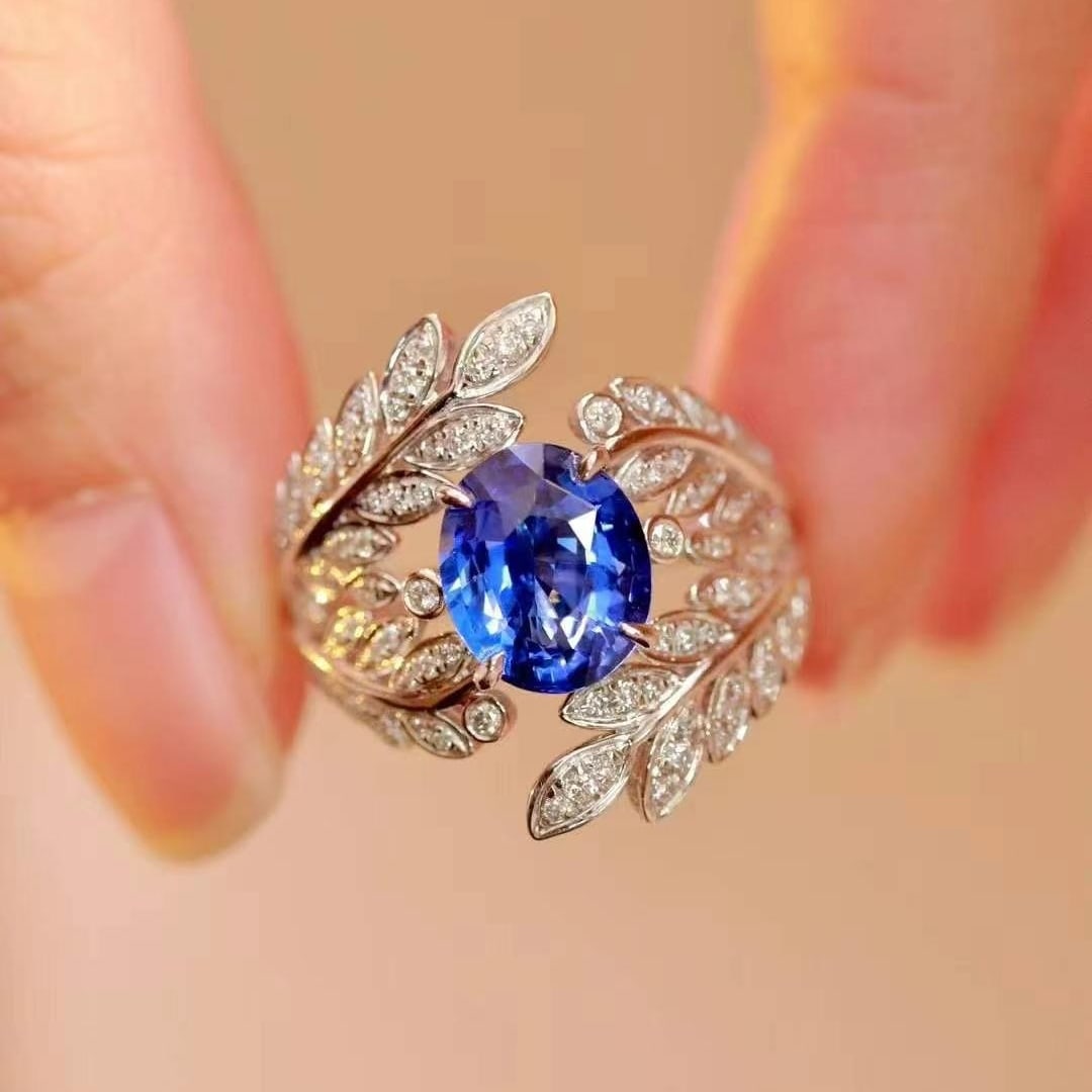 14k Gold 2.89 Ctw Vivid Blue Natural Sapphire & Diamond Ring - 5