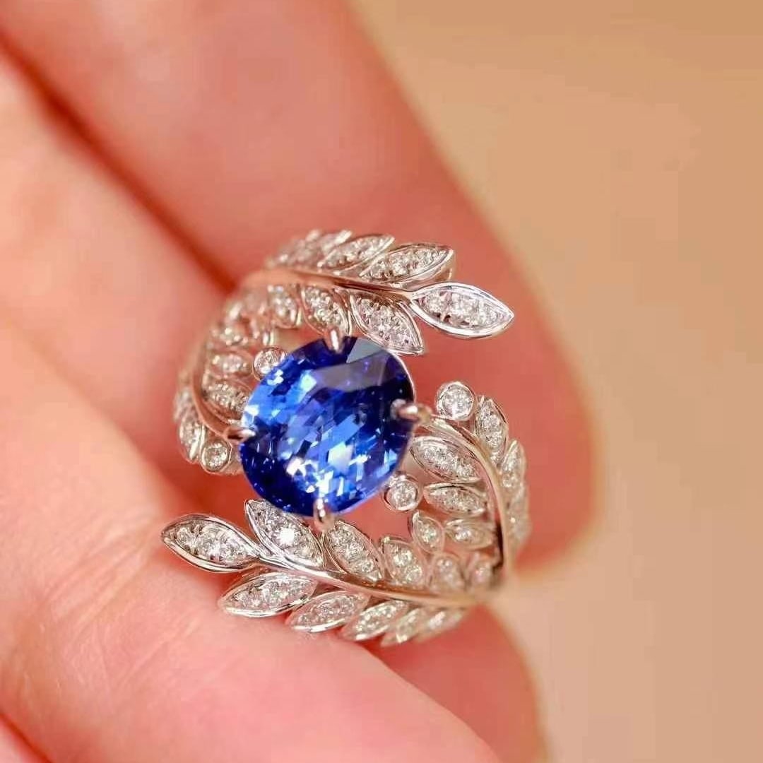 14k Gold 2.89 Ctw Vivid Blue Natural Sapphire & Diamond Ring - 6