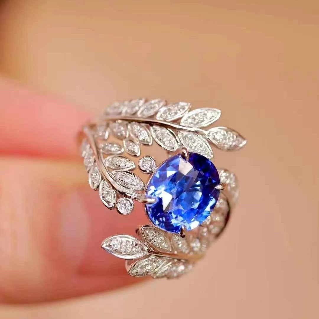 14k Gold 2.89 Ctw Vivid Blue Natural Sapphire & Diamond Ring - 8