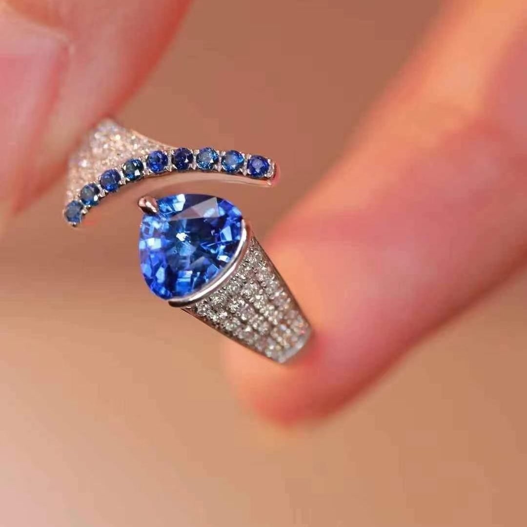 14k Gold 1.40 Ctw Natural Sapphire & Diamond Ring - 4