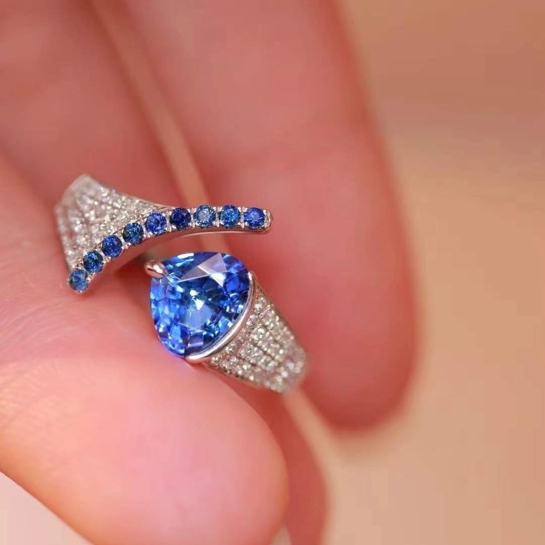 14k Gold 1.40 Ctw Natural Sapphire & Diamond Ring - 9