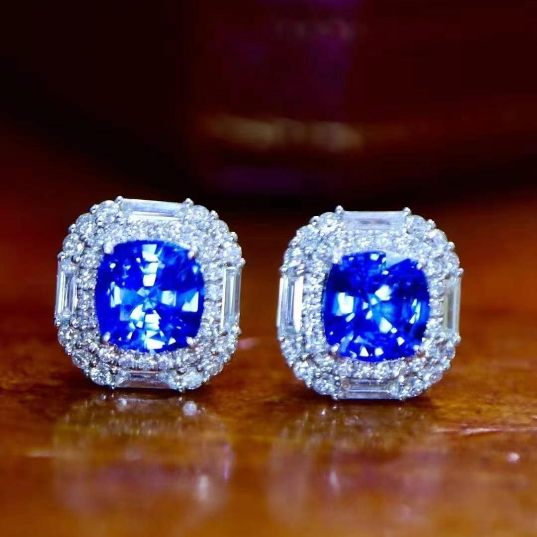 14k Gold 2.94 Ctw Natural Sapphire & Diamond Earrings - 2