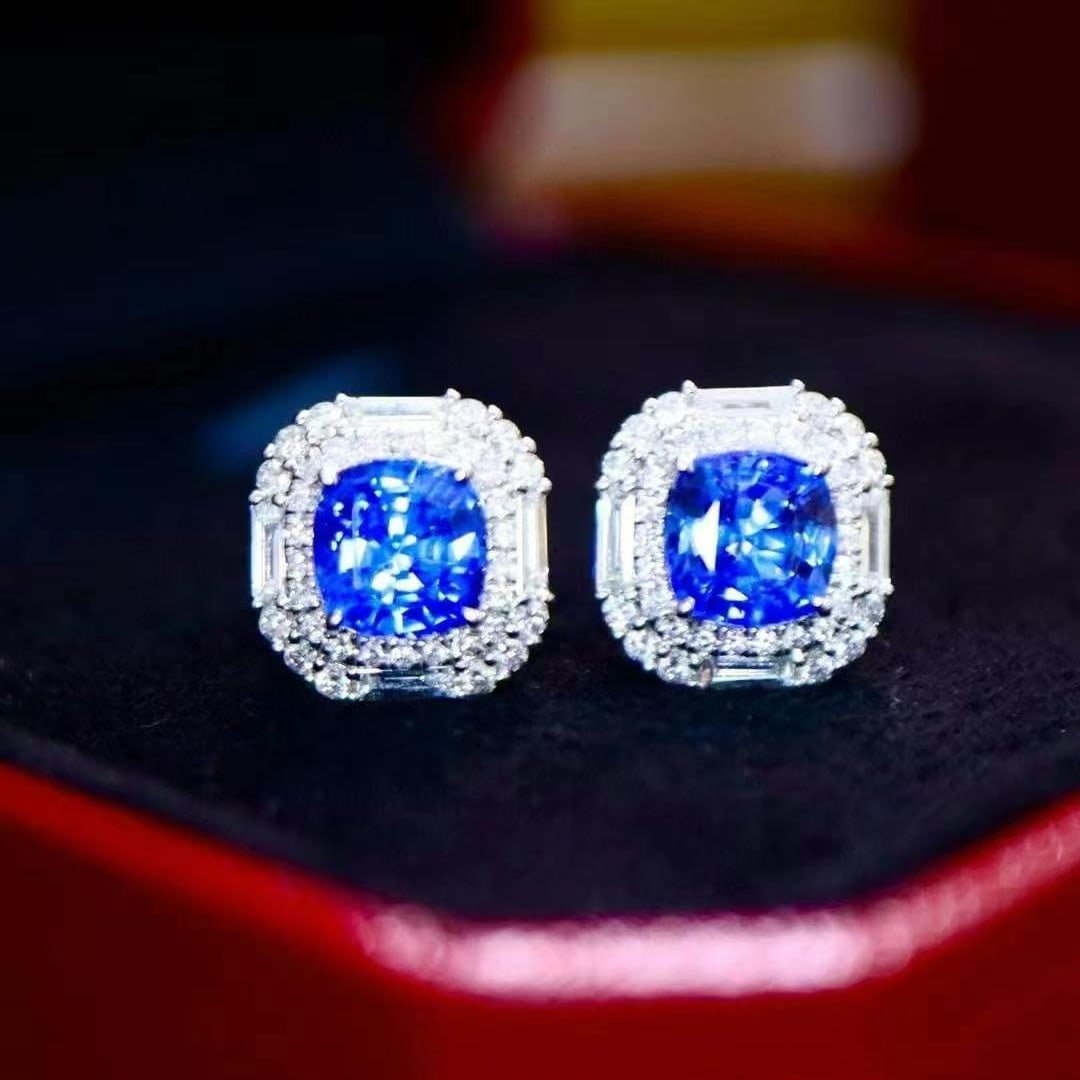 14k Gold 2.94 Ctw Natural Sapphire & Diamond Earrings - 3