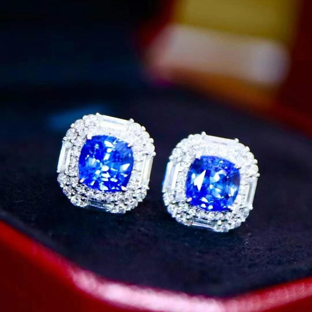 14k Gold 2.94 Ctw Natural Sapphire & Diamond Earrings - 4