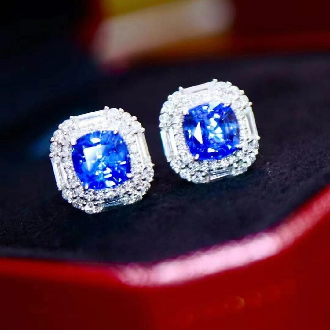 14k Gold 2.94 Ctw Natural Sapphire & Diamond Earrings - 5