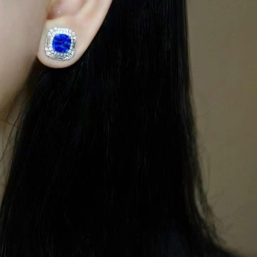 14k Gold 2.94 Ctw Natural Sapphire & Diamond Earrings - 6