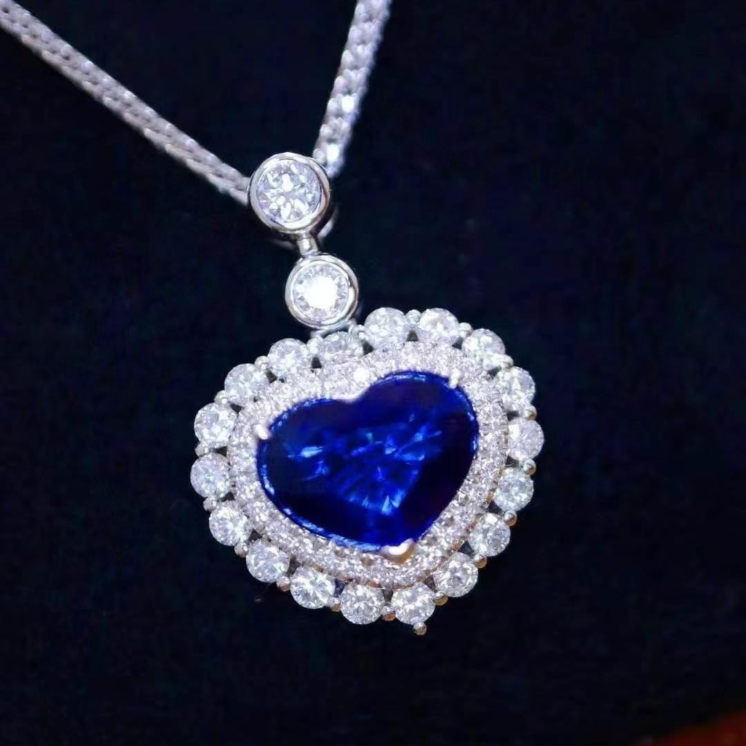 14k Gold 2.81 Ctw Natural Sapphire & Diamond Pendant( Without Chain ) - 2
