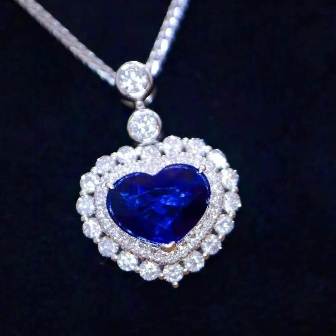 14k Gold 2.81 Ctw Natural Sapphire & Diamond Pendant( Without Chain ) - 3