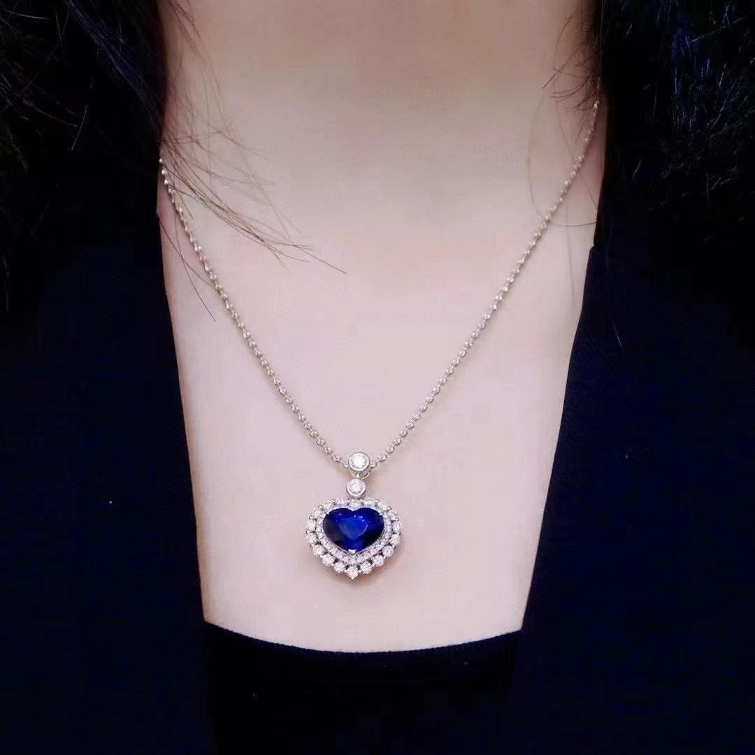 14k Gold 2.81 Ctw Natural Sapphire & Diamond Pendant( Without Chain ) - 4