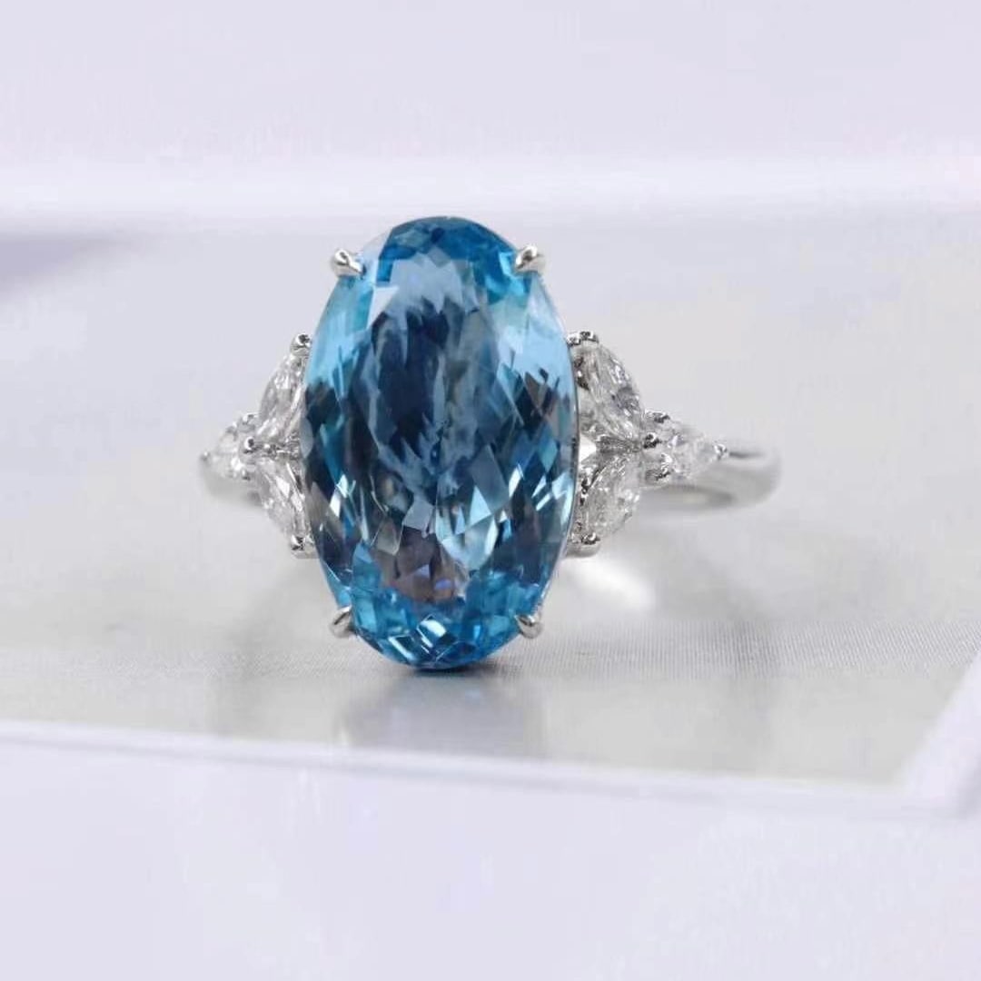 14k Gold 3.60 Ctw Natural Aquamarine & Diamond Ring - 4