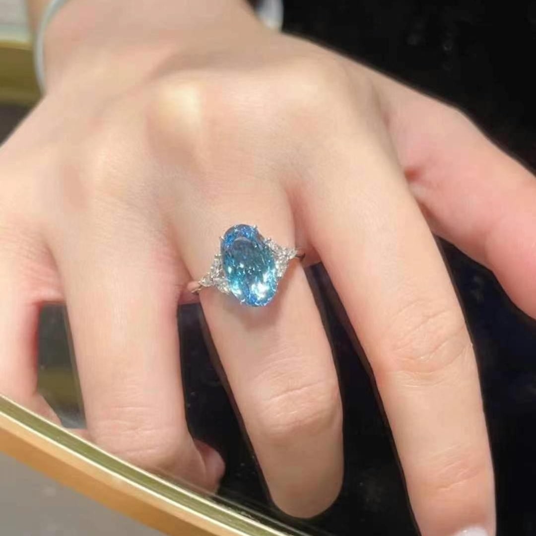 14k Gold 3.60 Ctw Natural Aquamarine & Diamond Ring - 5