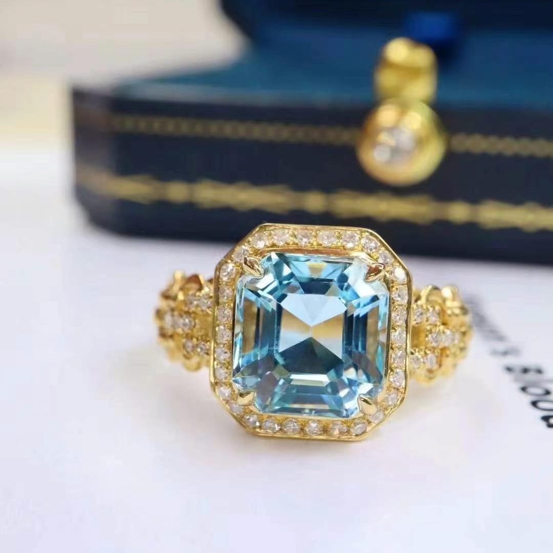 14k Gold 2.73 Ctw Natural Aquamarine & Diamond Ring - 2