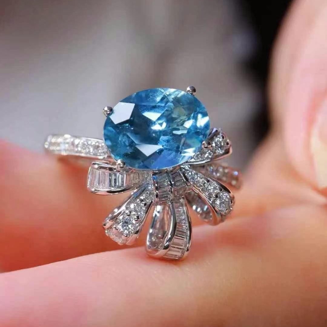 14k Gold 1.93 Ctw Natural Aquamarine & Diamond Ring - 3