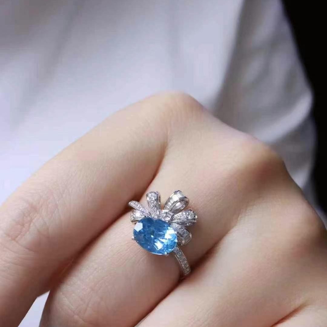 14k Gold 1.93 Ctw Natural Aquamarine & Diamond Ring - 5