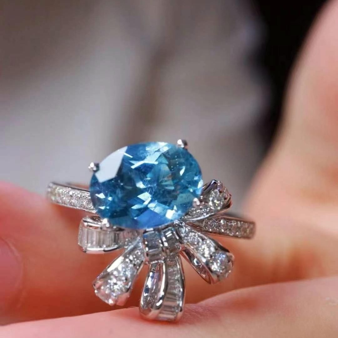 14k Gold 1.93 Ctw Natural Aquamarine & Diamond Ring - 6