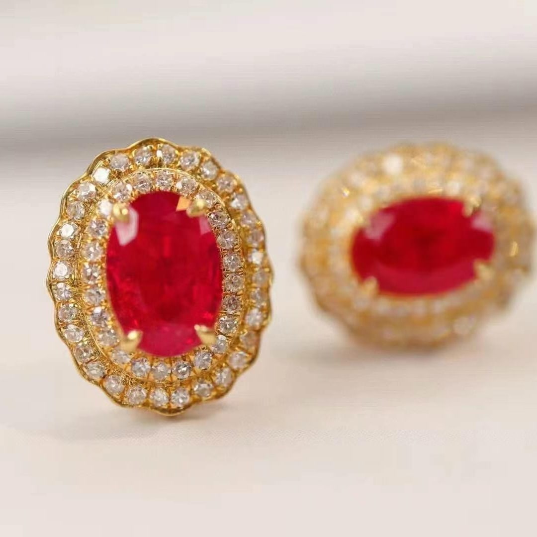 14k Gold 1.64 Ctw Natural Ruby & Diamond Earrings - 2