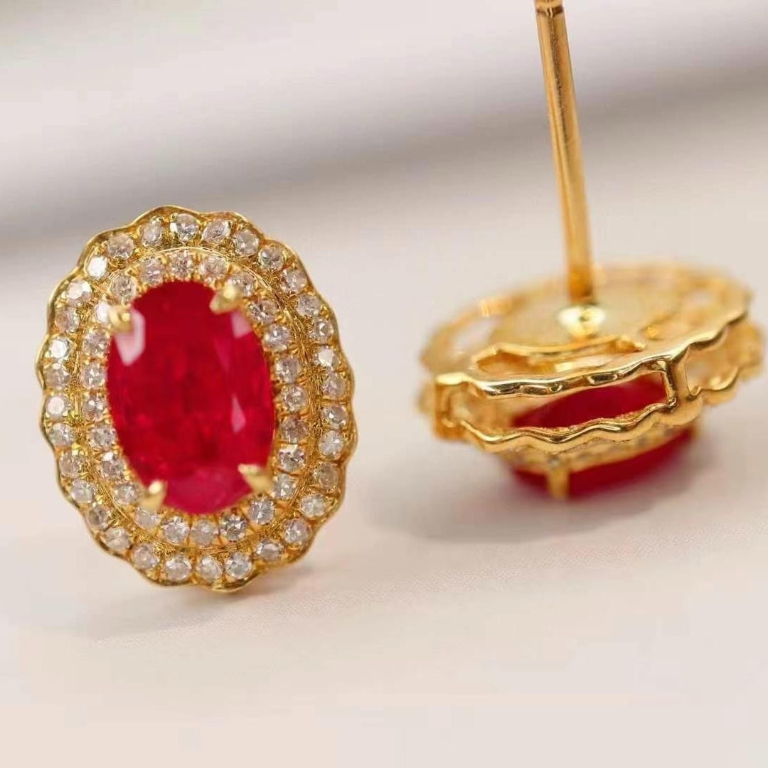 14k Gold 1.64 Ctw Natural Ruby & Diamond Earrings - 3