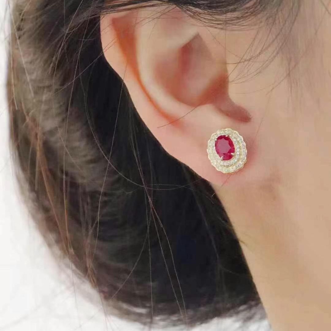 14k Gold 1.64 Ctw Natural Ruby & Diamond Earrings - 5