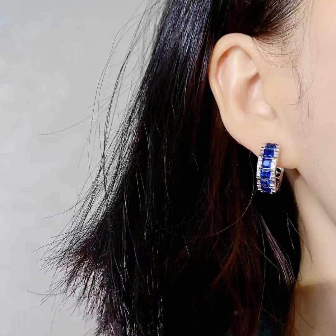 14k Gold 3.28 Ct Vivid Blue Natural Sapphire Earrings - 3