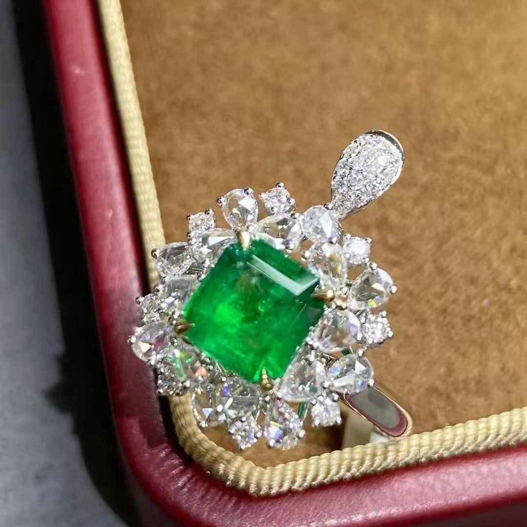 14k Gold 2.35 Ctw Vivid Green Natural Emerald & Diamond Ring/pendant( Without Chain ) - 3