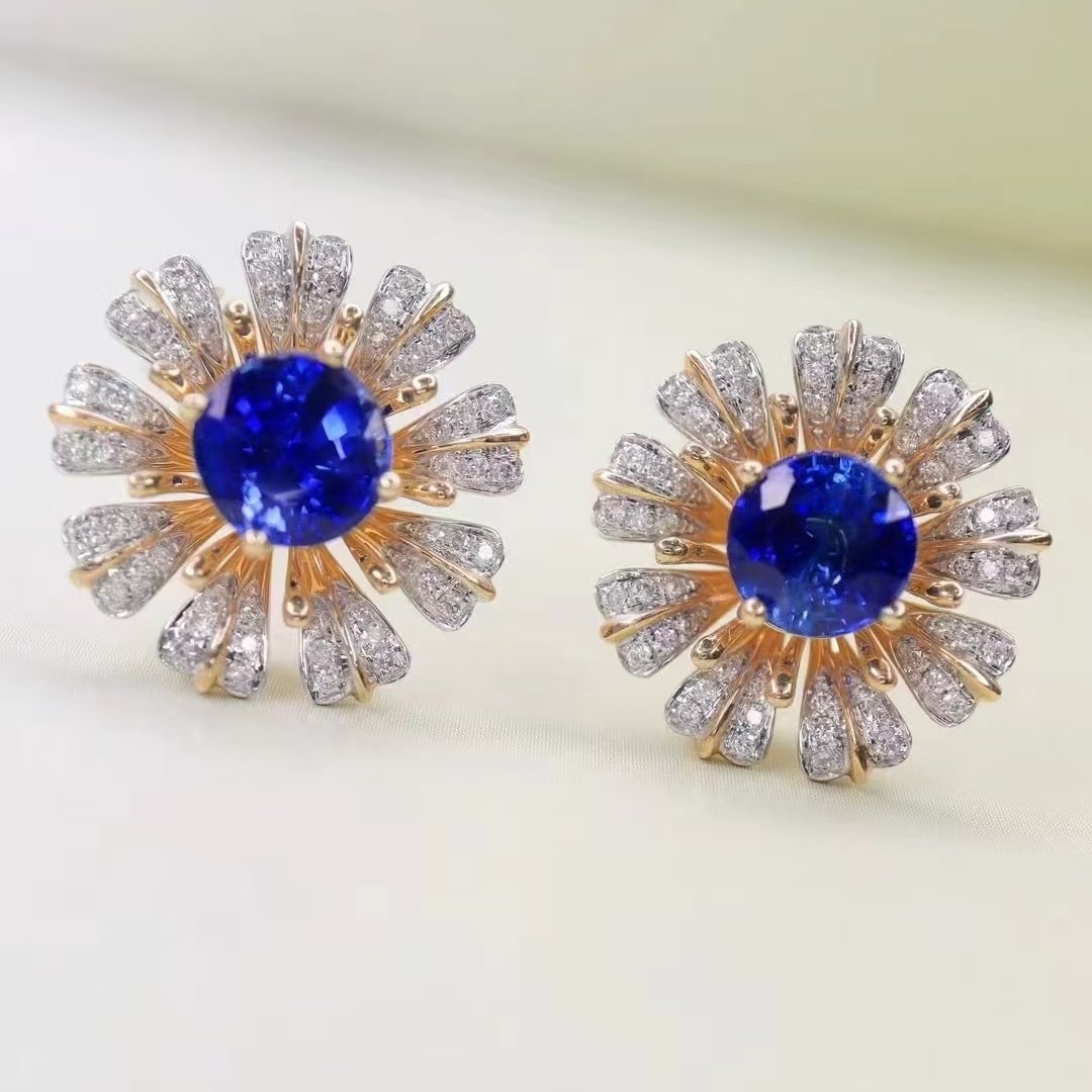 14k Gold 2.37 Ctw Natural Sapphire & Diamond Earrings (1 of 6)