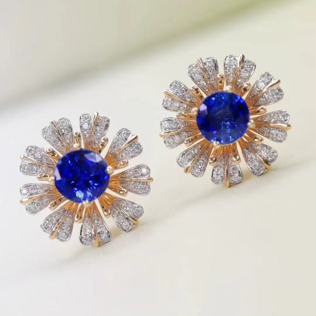 14k Gold 2.37 Ctw Natural Sapphire & Diamond Earrings - 3