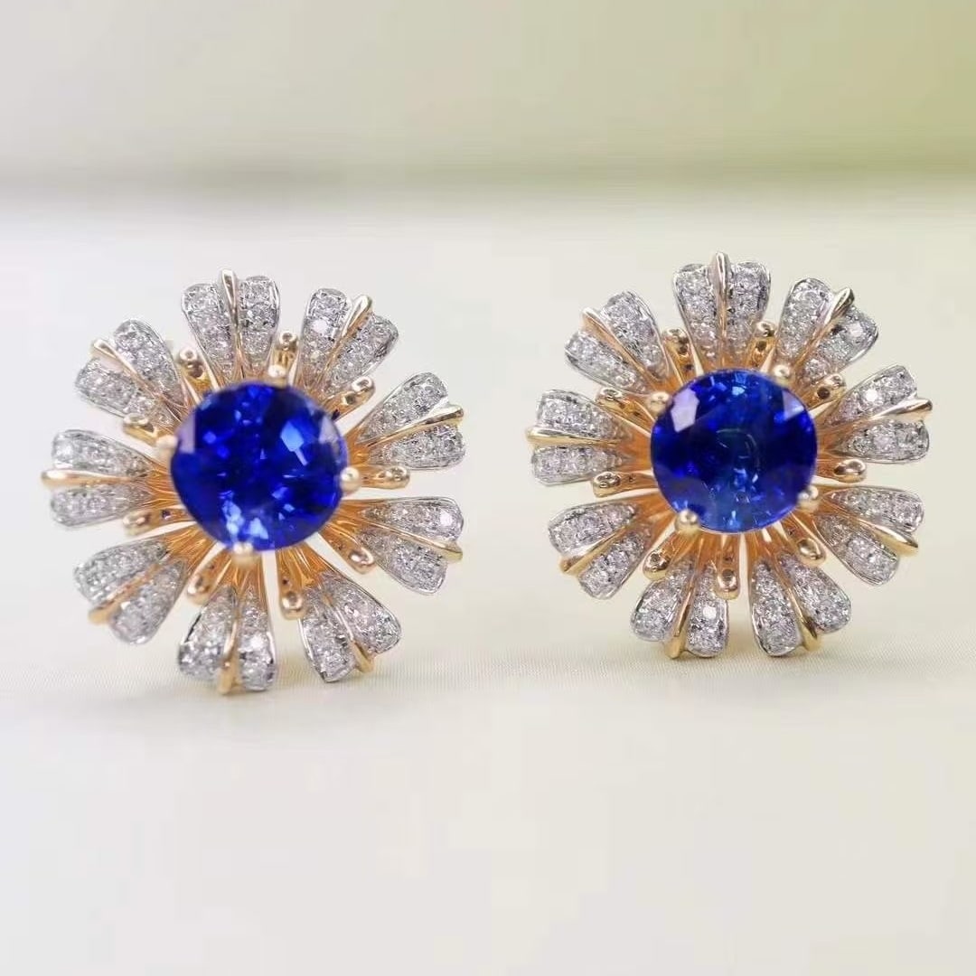 14k Gold 2.37 Ctw Natural Sapphire & Diamond Earrings - 4