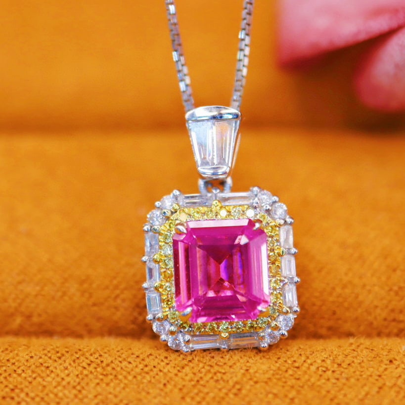 14k Gold 2.02 Ctw Natural Padparadscha Sapphire & Diamond Pendant( Without Chain ): Ref:230993202 // gold content:14k gold // main gemstone:padparadscha sapphire // shape:octagonal // carat weight:1. 65ct // color:orangish pink // treatment:natural // // adjacent gemstone 2 : diamond