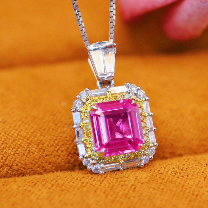 14k Gold 2.02 Ctw Natural Padparadscha Sapphire & Diamond Pendant( Without Chain ) - 2