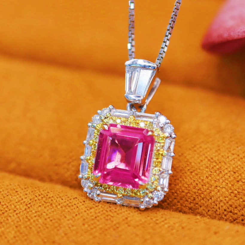 14k Gold 2.02 Ctw Natural Padparadscha Sapphire & Diamond Pendant( Without Chain ) - 3