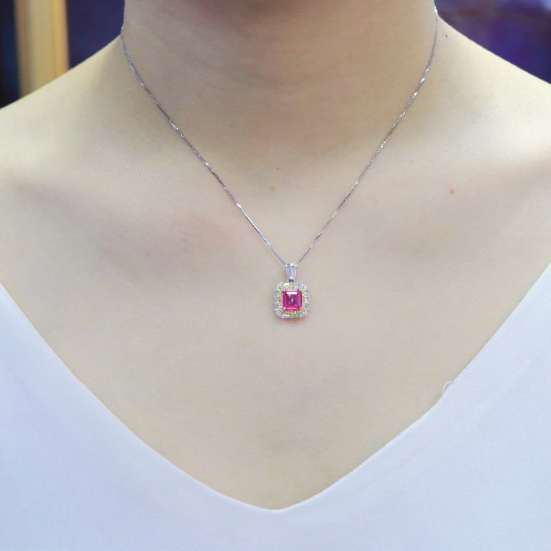 14k Gold 2.02 Ctw Natural Padparadscha Sapphire & Diamond Pendant( Without Chain ) - 5