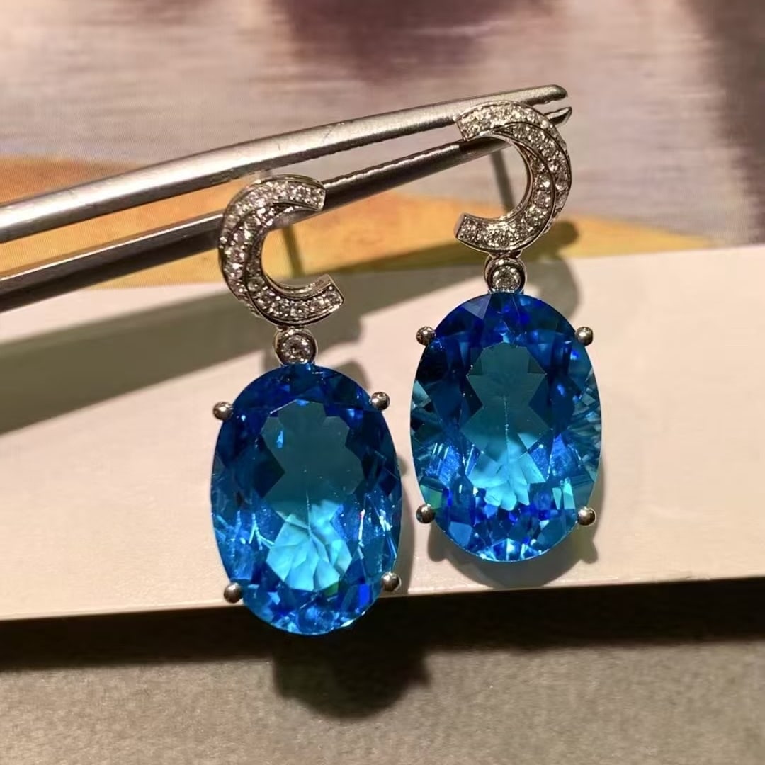 14k Gold 12.34 Ctw Natural Topaz & Diamond Earrings - 2