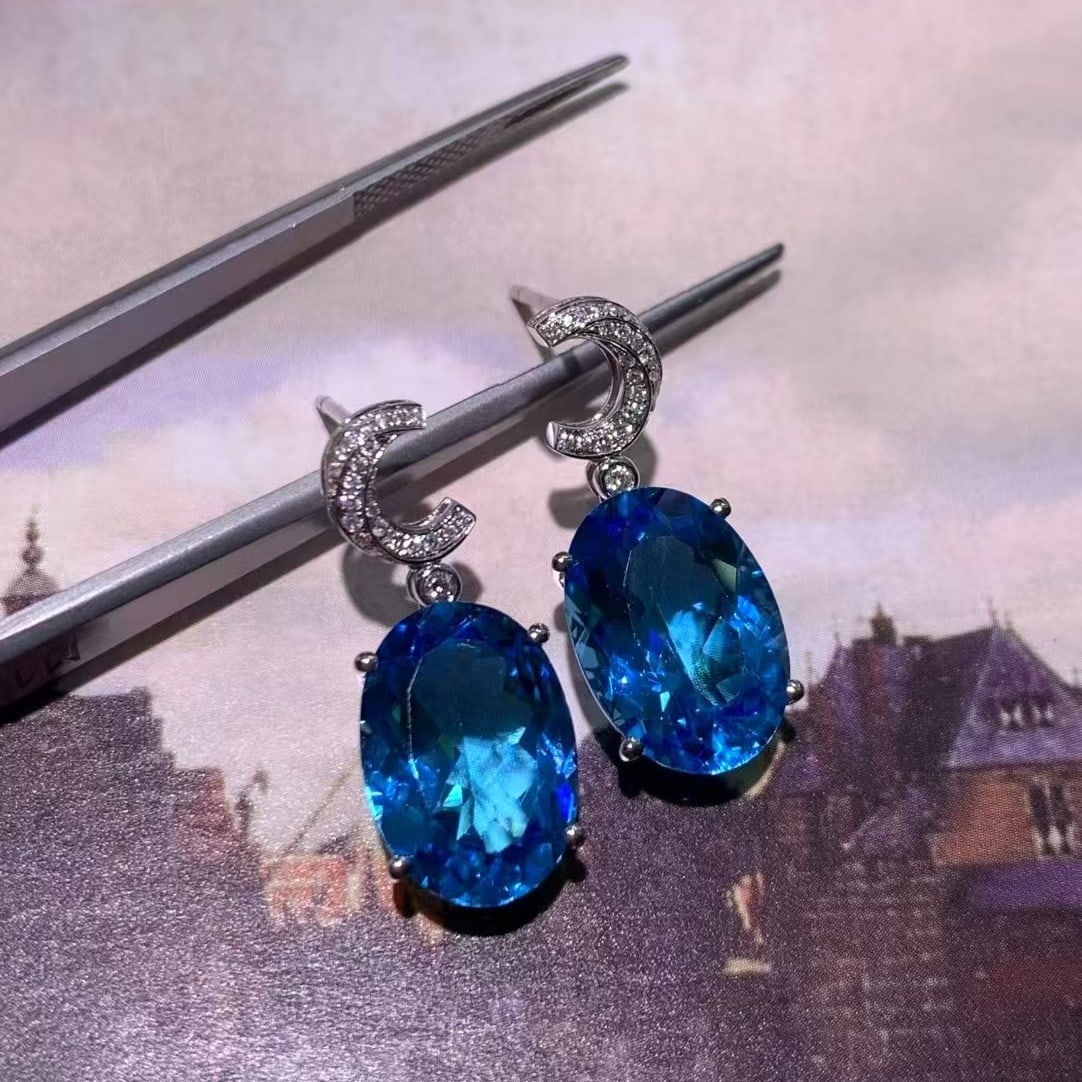 14k Gold 12.34 Ctw Natural Topaz & Diamond Earrings - 3