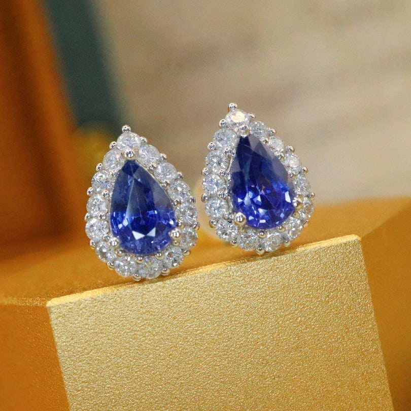 14k Gold 1.68 Ctw Natural Sapphire & Diamond Earrings - 2