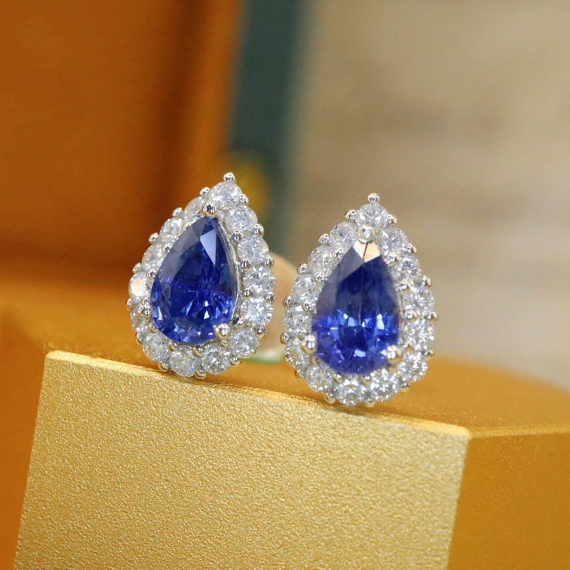 14k Gold 1.68 Ctw Natural Sapphire & Diamond Earrings - 3