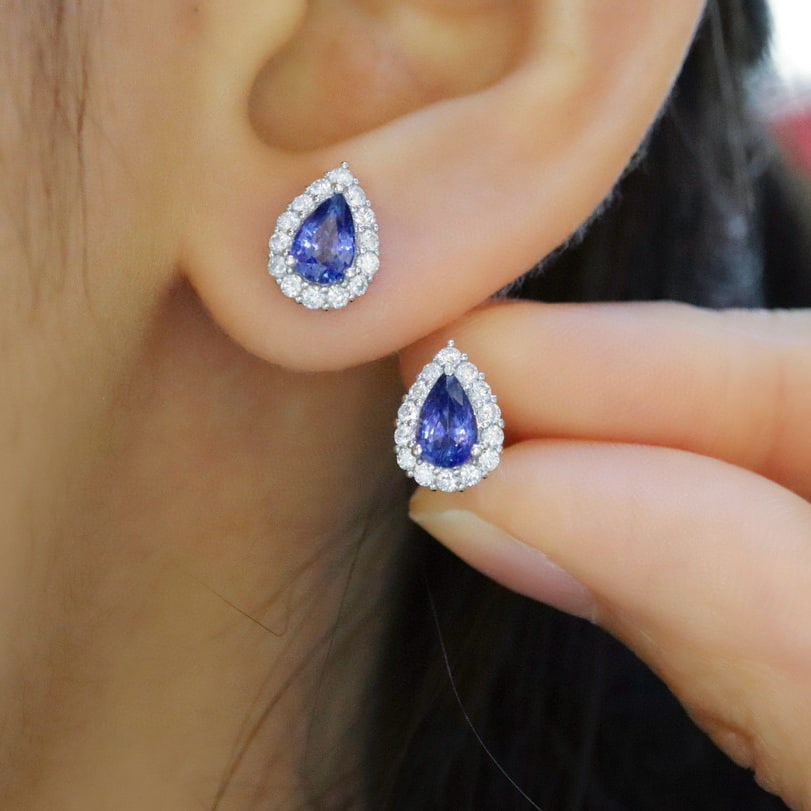 14k Gold 1.68 Ctw Natural Sapphire & Diamond Earrings - 5