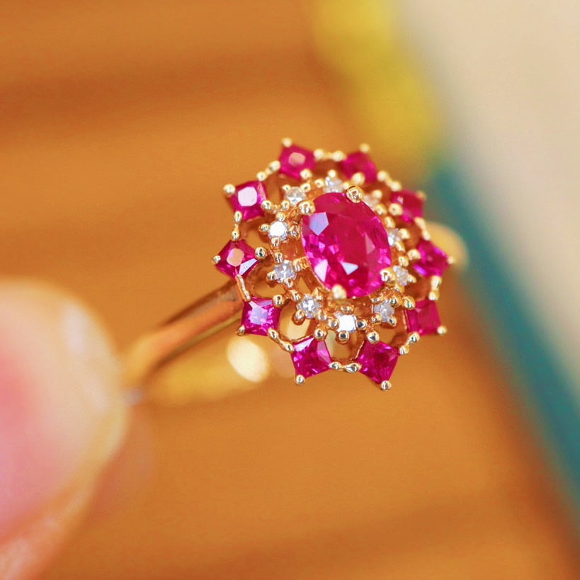 14k Gold 0.72 Ctw Natural Ruby & Diamond Ring - 2